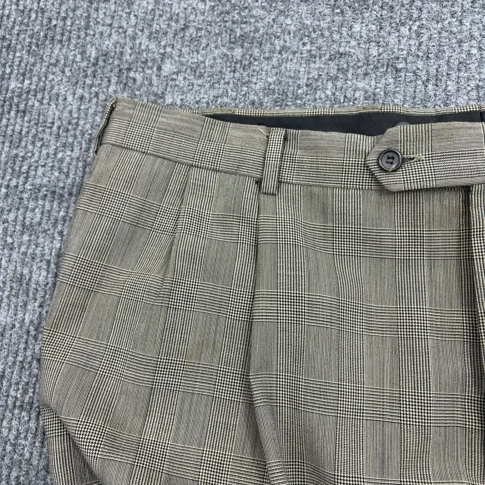 Jos A Bank Dress Pants Mens 40 Brown Wool Plaid Pleated Cuffed‎ Trousers Classic
